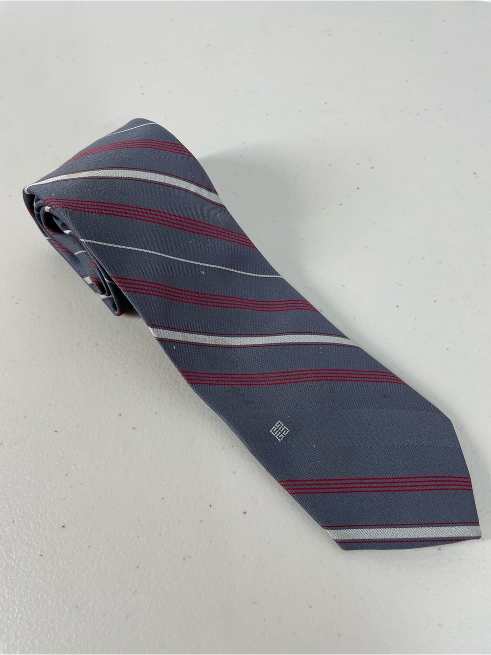 Vintage Givenchy Gentlemen Paris Striped Necktie Gray Red Classic Designer Tie